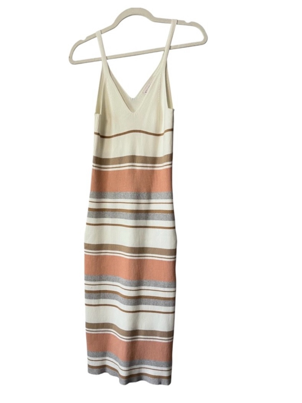 Willow & Wind Striped V-Neck Midi Dress in Cream & Peach